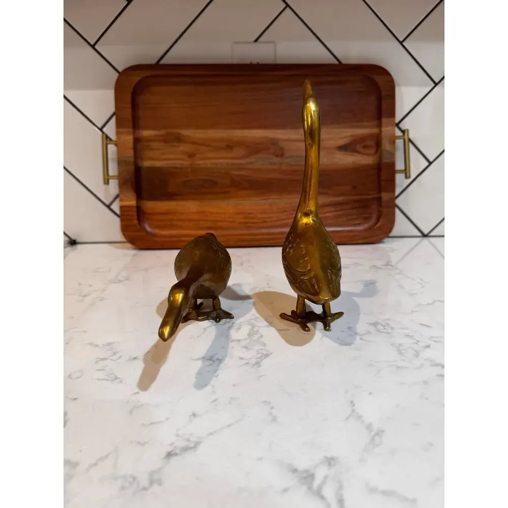 vintage solid brass goose figurines mid century modern cottage man cave granny